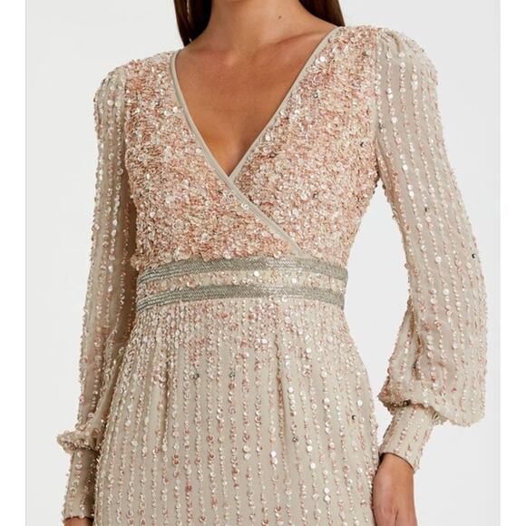 MAC DUGGAL Dress Size 10 Evening Gown Sequin Midi NEW Beige Sequined V Neck - Picture 6 of 7